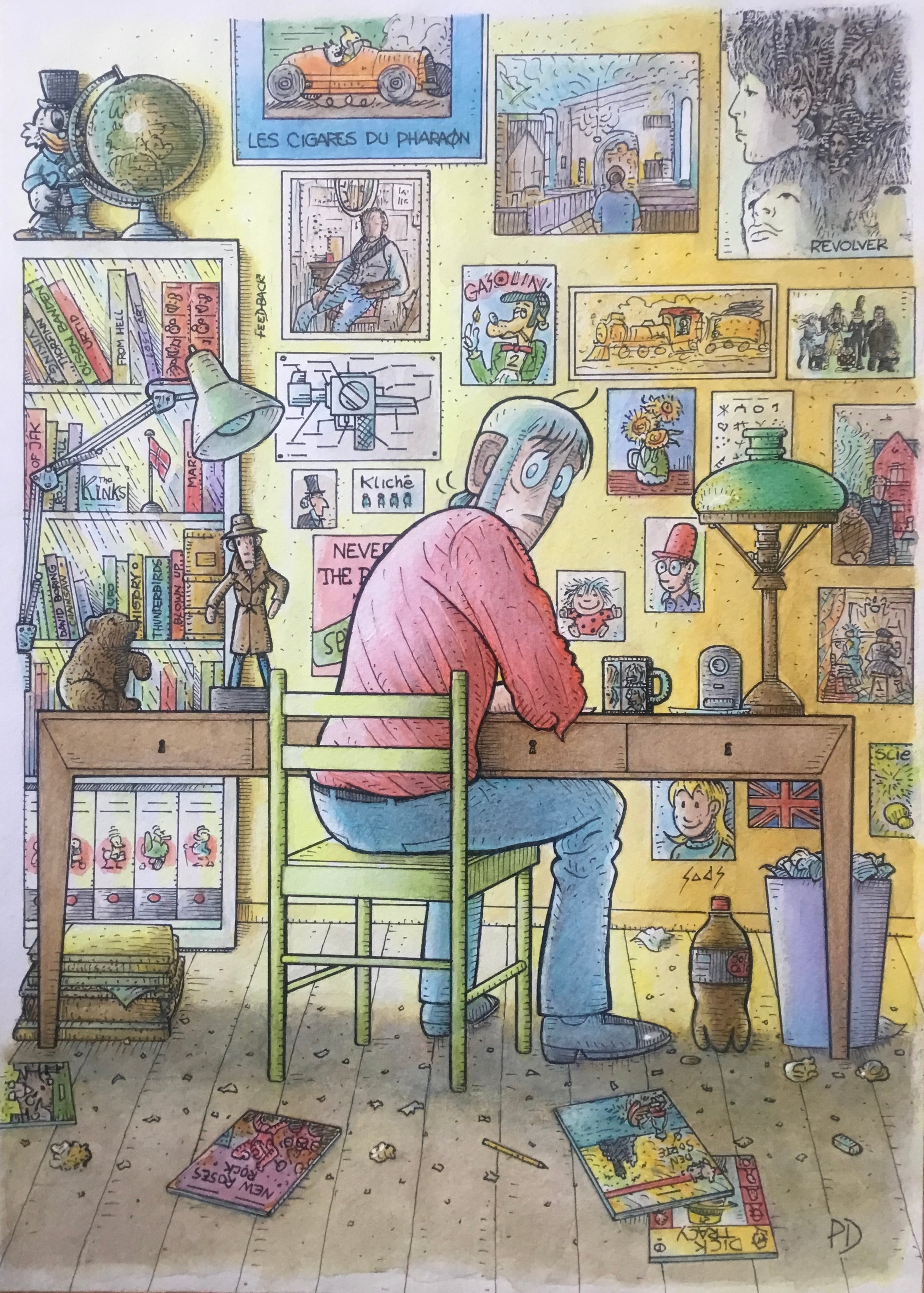 "Hjemme hos Buddy Bert", akvarel + blyant, A4